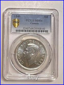 1949 Canada Silver Dollar $1 George VI PCGS MS-64 Gold Shield Mintage 672,218