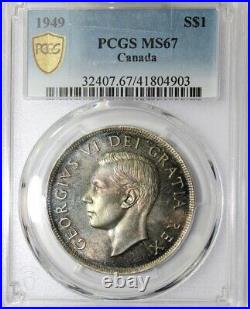 1949 Canada Silver Dollar. 1oz. Fine Silver PCGS MS67, Obv. Full Rainbow