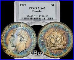 1949 Canada Silver Dollar PCGS MS65 2 Sided TRUE Rainbow & Color Toning
