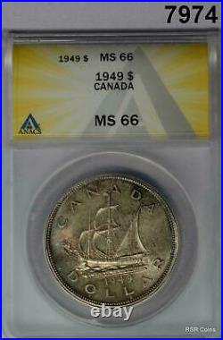 1949 Canada Silver Dollar Ship Anacs Certified Pale Rainbow Colors! #7974