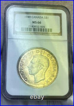 1949 MS66 Canada $1 Dollar Silver NGC Beautifully Colour Toned