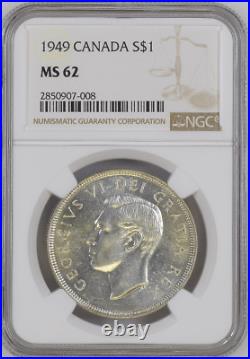 1949 Silver Dollar George-vi Canada Km#47 Newfoundland Ngc Ms-62 High-grades