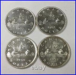 1950 52 52 NWL & 1953SF Canada Lot of 4 Lustrous Silver Dollar Coins Pleasing