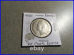 1950 Canada Silver Dollar ERROR COIN DIE CRACK REVERSE # 111s