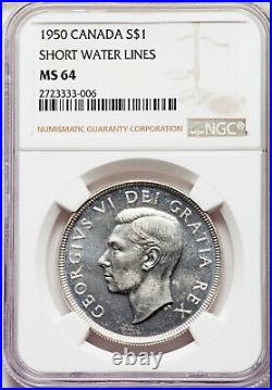 1950 SWL Silver Dollar NGC MS-64 Scarce Variety KEY George VI aGEM Canada $1.00