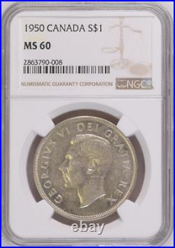 1950 S$1 Silver Dollar George-vi Canada Km# 46 Ngc Ms 60 Low Pop Highest-grades