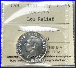 1951 25 Cent Canada Silver Twenty Five Cents ICCS Proof Like PL-66