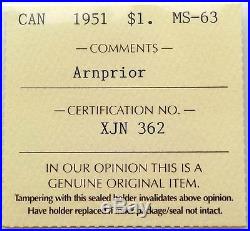 1951 ARNPRIOR Silver Dollar Certified Choice MS BU RARE Variety KEY Canada $1.00