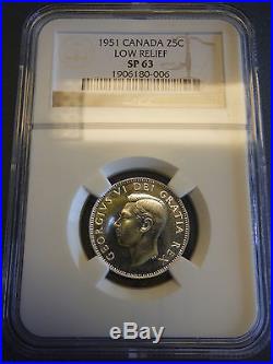 1951 Canada Silver 25 Cents SPECIMEN NGC SP 63 Low Relief Canadian Proof 2038