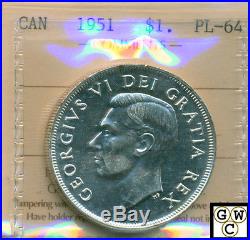 1951 Canadian Silver Dollar ICCS certified PL-64