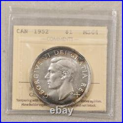 1952 $1 WL 2/2 ICCS MS64 Canada Silver Dollar Rare Variety Top Pop