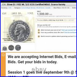 1952 $1 WL 2/2 ICCS MS64 Canada Silver Dollar Rare Variety Top Pop