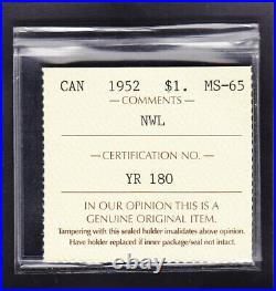 1952 CANADA SILVER DOLLAR, ICCS Certified MS-65 NWL