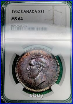1952 Canada Silver Dollar. NGC MS64. Only 25 graded higher