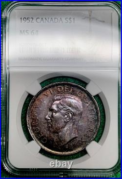 1952 Canada Silver Dollar. NGC MS64. Only 25 graded higher
