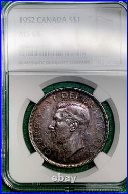 1952 Canada Silver Dollar. NGC MS64. Only 25 graded higher