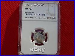 1952 Canada Silver Ten Cents NGC MS66 Double 19 Top Pop