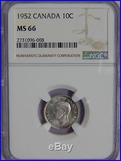 1952 Canada Silver Ten Cents NGC MS 66 Double 19
