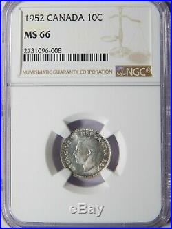 1952 Canada Silver Ten Cents NGC MS 66 Double 19