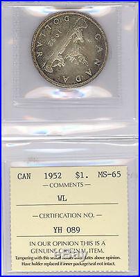 1952 S$1 Waterlines Canadian Silver Dollar Graded MS-65 by ICCS Coins