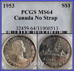 1953 $1 Canada Queen Elizabeth Silver Dollar No Strap PCGS MS64 Choice Unc Coin