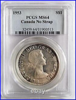 1953 $1 Canada Queen Elizabeth Silver Dollar No Strap PCGS MS64 Choice Unc Coin