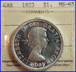 1953 CANADA $1 QEII Silver One Dollar Coin ICCS Graded MS-65 SHOULDER FOLD