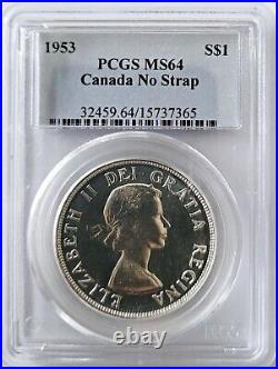 1953 Canada $1 Silver Dollar No Strap Queen Elizabeth PCGS MS64 Choice Unc Coin
