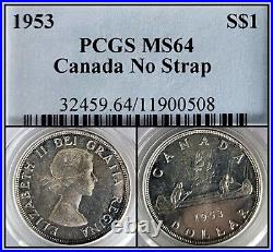 1953 Queen Elizabeth $1 Canada Silver Dollar No Strap PCGS MS64 Choice Unc Coin