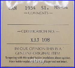 1954 Silver Dollar ICCS MS-64 SCARCE Date TONED Original KEY QEII Canada $1.00