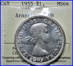 1955 ARN DB Canada Silver Dollar ICCS graded MS-64