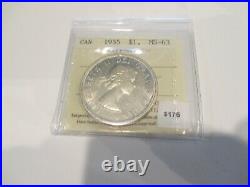 1955 Arnprior Canada Silver Dollar-iccs Graded Ms63