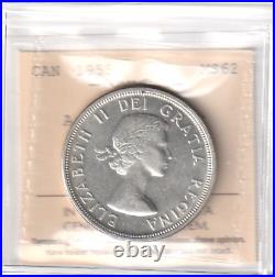 1955 Canada One Silver Dollar Arnprior Die Break ICCS Graded MS-62