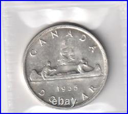 1955 Canada One Silver Dollar Arnprior Die Break ICCS Graded MS-62
