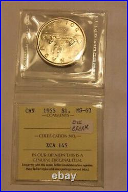 1955 Canada Silver Dollar MS-63 with Die Break ICCS Certified Canadian MS63