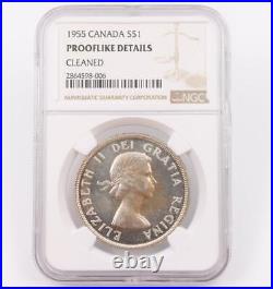 1955 Canada silver dollar NGC Prooflike details cleaned