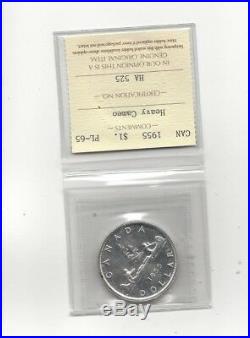 1955, ICCS Graded Canadian Silver Dollar PL-65 Heavy Cameo