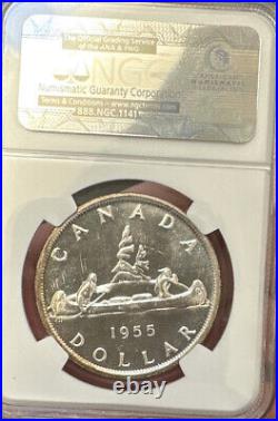 1955 Pl-66 Canada Silver Dollar $1 Ngc Gold Wings Sticker Premium Quality