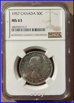 1957 CANADA 50 Cents NGC MS 63 Silver! ONLY 5 in Higher Grades