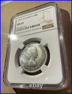 1957 CANADA 50 Cents NGC MS 63 Silver! ONLY 5 in Higher Grades