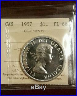 1957 Canada Silver Dollar Iccs Certified Pl-66 Stunning Condition