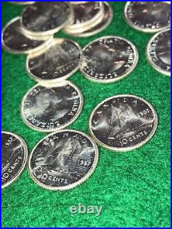 1957 Canada Silver Dime Roll Of 50 UNC