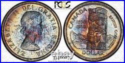 1958 Canada $1 MS64 Death Dollar PCGS Graded Silver Colourful Toning Blue