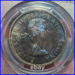 1958 Canada $1 MS64 Death Dollar PCGS Graded Silver Colourful Toning Blue