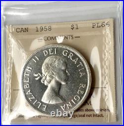 1958 Canada Dollar ICCS PL-66 CAMEO Prooflike Silver GEM Nice Condition