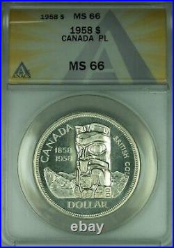 1958 Canada Silver $1 Coin Totem Pole P-L ANACS MS-66 Incredible Coin (WB3)