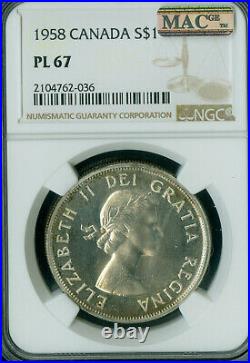 1958 Canada Silver $1 Dollar Ngc Pl67 Pq 2nd Finest Grade Mac Spotless