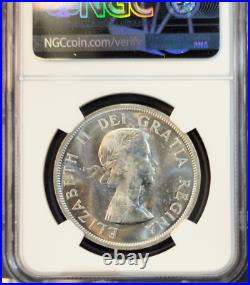 1958 Canada Silver 1 Dollar Totem Pole Elizabeth II Ngc Ms 64 Bright Bu Coin