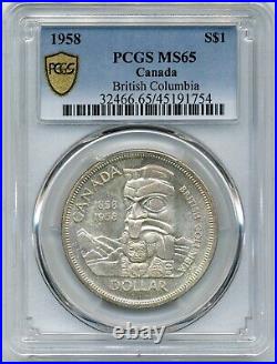 1958 Canada Silver Dollar (British Columbia) Gem Uncirculated, PCGS MS 65 1958 Canada Silver Dollar (British Columbia) Gem Uncirculated, PCGS MS 65