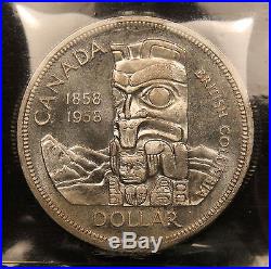 1958 Canada Silver Dollar ICCS MS-65 Gem Uncirculated! BC Commemotative Coin